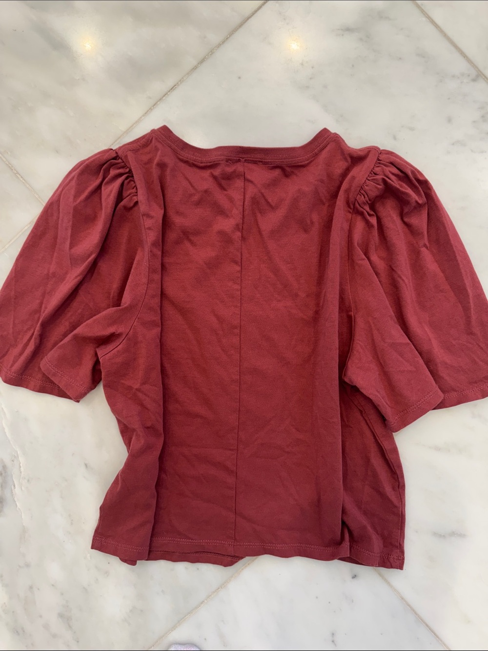 PAIGE Sigrid Tee Brick Red Short Puff Sleeve Tee - Picture 4 of 5